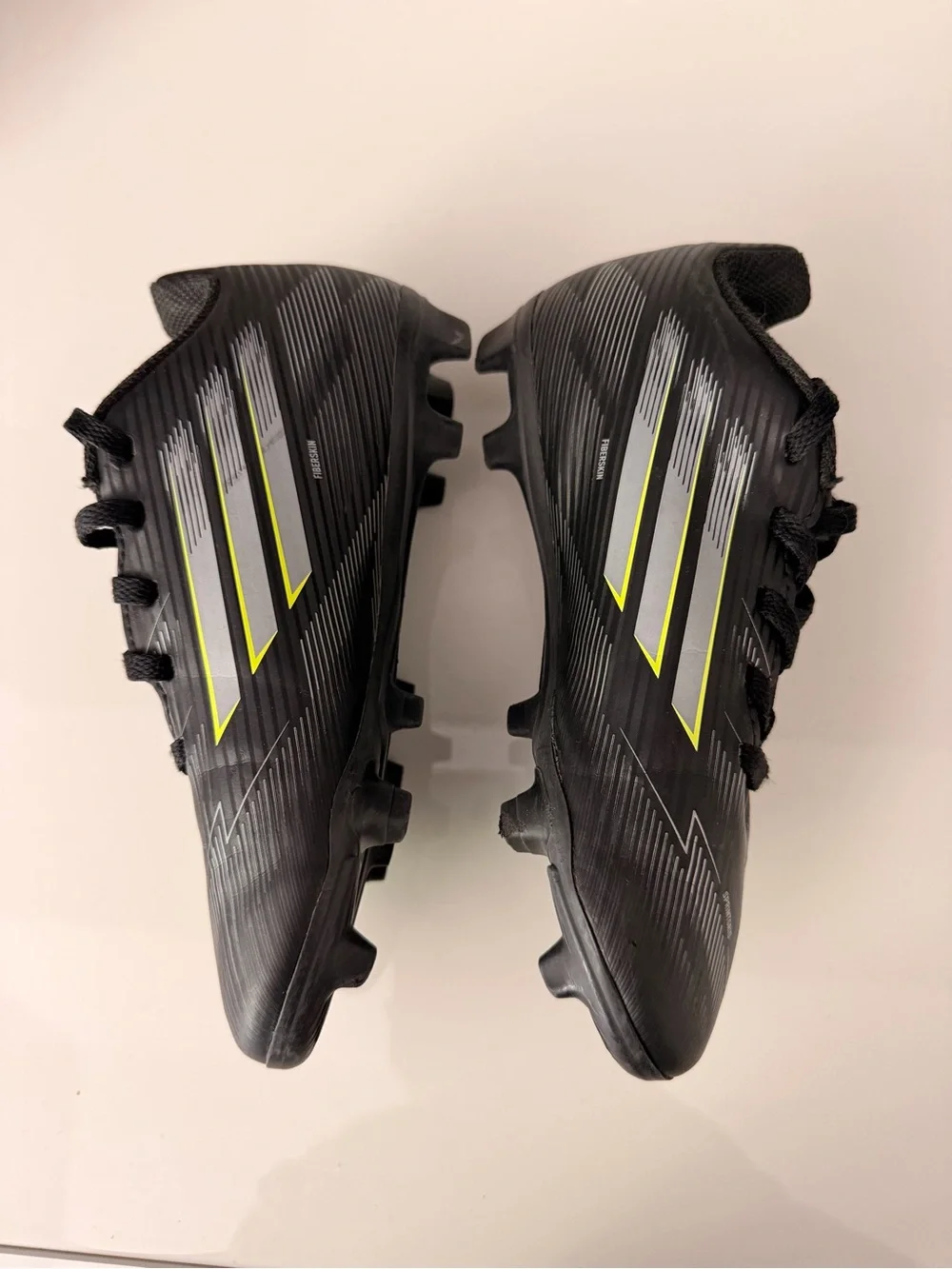 Kids Black and Neon Yellow Soccer Cleats - Adidas F50
